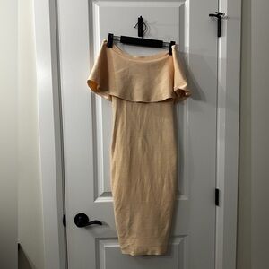 083. Marciano Off-Shoulder Beige Midi Dress.